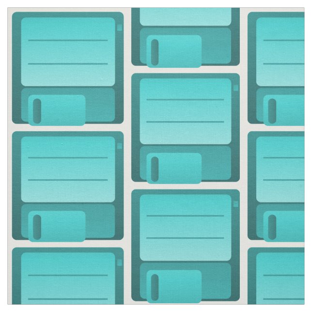 Teal Floppy Disk Pattern Fabric (Swatch)