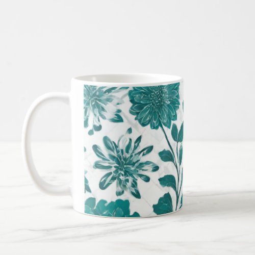 Teal floral 11 oz coffee mug