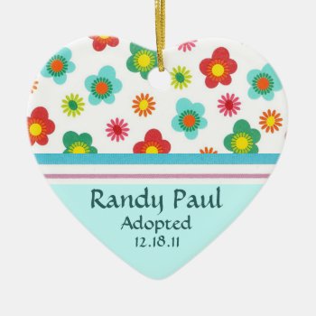 Teal Floral Adoption Announcement Ornament by AdoptionGiftStore at Zazzle