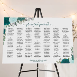 Teal Floral Alphabetical Wedding Seating Chart Foam Board