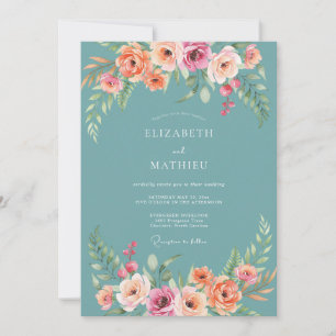 Teal Floral Arch Romance Wedding Invitation