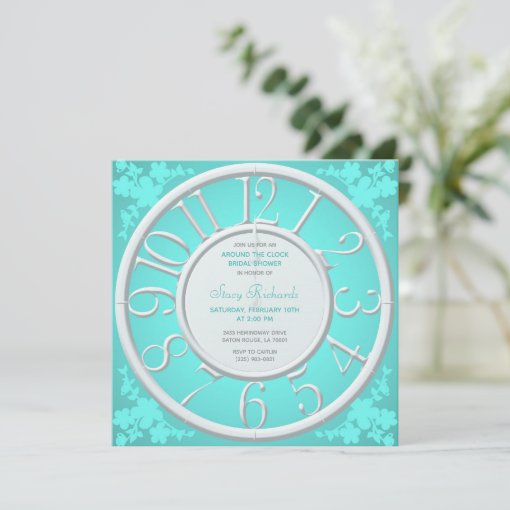 Teal Floral Around the Clock Bridal Shower Invite Zazzle