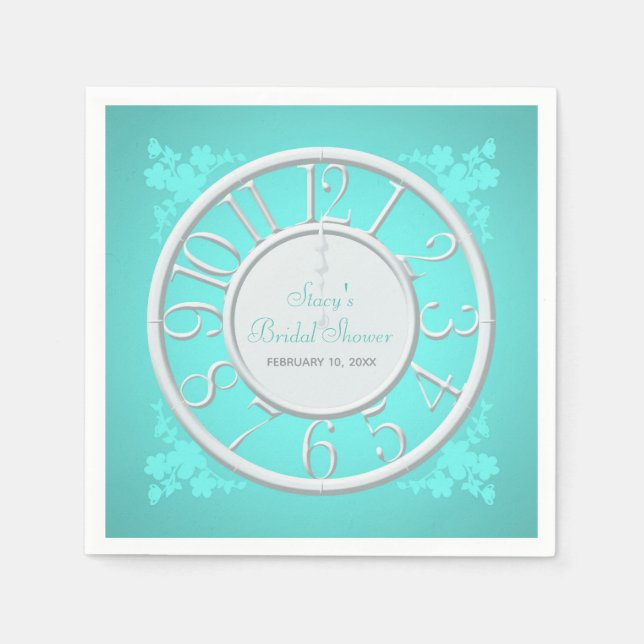 Teal Floral Around the Clock Shower Napkin (Front)