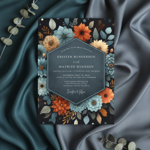 Teal Floral Autumn Opulent Wedding Invitation