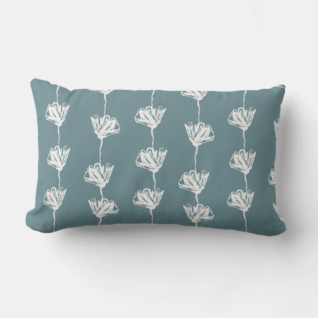 Teal Floral Bedroom Decor Lumbar Pillow (Front)
