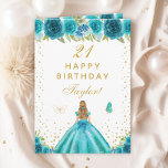 Teal Floral Blonde Hair Girl Happy Birthday Card<br><div class="desc">This elegant and glamorous birthday card can be personalized with a name or title such as daughter, granddaughter, niece, friend etc. The design features a beautiful princess with blonde hair and fair skin in a teal blue ball gown. The text combines handwritten script and modern sans serif fonts for a...</div>