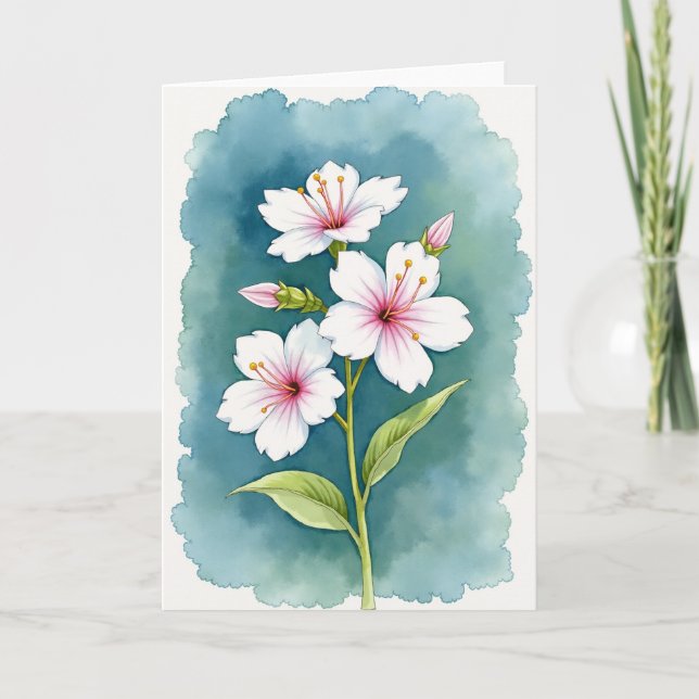 Teal Floral Blooms Lovely Card (Front)