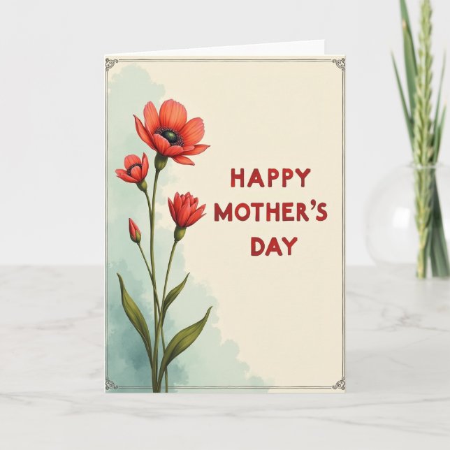 Teal Floral Blossoms Card (Front)