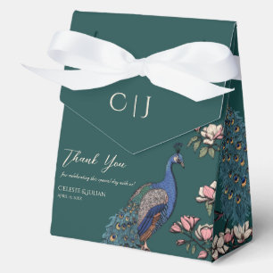Teal Floral Blue Peacocks & Magnolia Flowers Favor Boxes