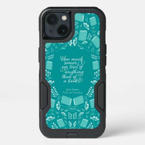 Teal Floral Book Quote Jane Austen iPhone 13 Case