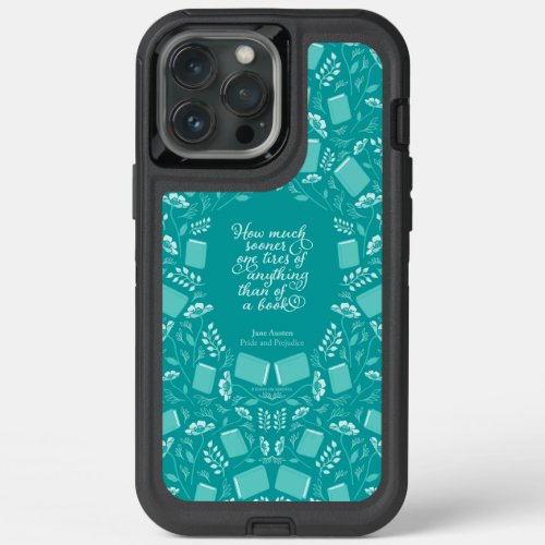 Teal Floral Book Quote Jane Austen iPhone 13 Pro Max Case