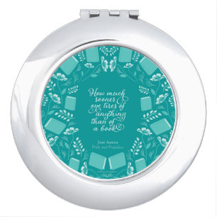 Teal Floral Bookish Quote Pride & Prejudice Compact Mirror