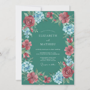 Teal Floral Botanical Bliss Wedding Invitation