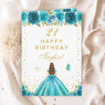 Teal Floral Brown Hair Girl Happy Birthday Card<br><div class="desc">This elegant and glamorous birthday card can be personalized with a name or title such as daughter, granddaughter, niece, friend etc. The design features a beautiful princess with brown red hair and fair skin in a teal blue ball gown. The text combines handwritten script and modern sans serif fonts for...</div>