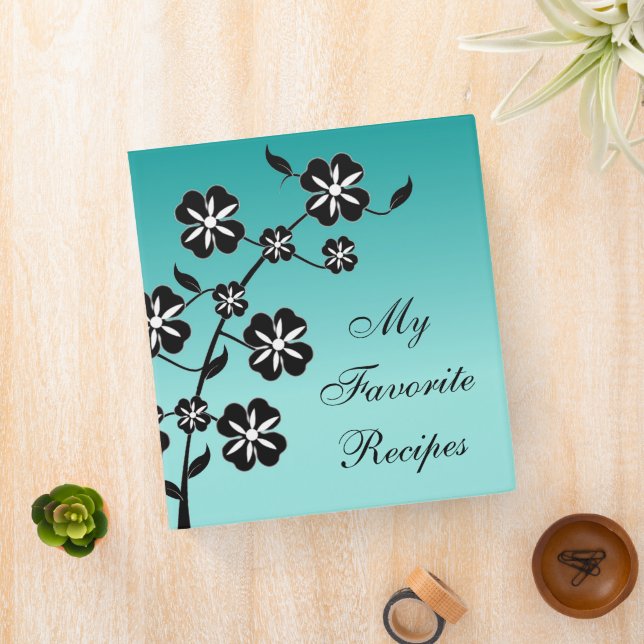 Teal Floral Burst Recipe Book 3 Ring Binder (In Situ)