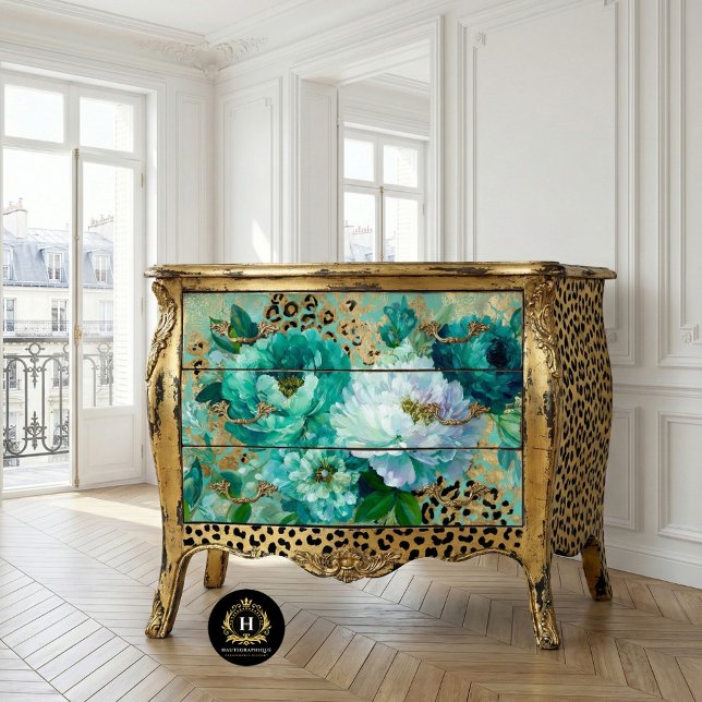 Teal Floral Cheetah Furniture Decoupage Tissue Paper (Creator Uploaded)
