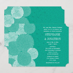 Teal Floral Chrysanthemum Wedding Invitations