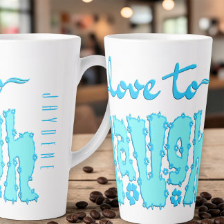 Teal Floral Chunky Text Slogan With Name Latte Mug