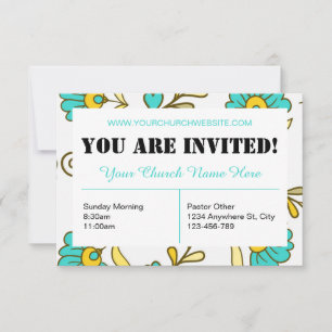 Teal Floral Church Invitation Card