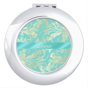 Teal Floral Compact mirror for the Bride
