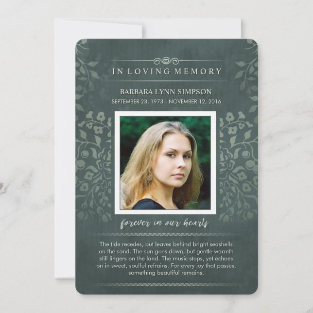 Teal Floral Custom Photo Poem Thank You Card (Front)
