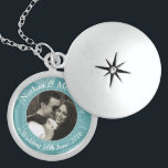 Teal Floral Custom Photo Wedding Keepsake Locket Necklace<br><div class="desc">Personalized photo locket with floral teal background and chain link detail around your image. Personalize with your own photo and text to make a special gift or keepsake to remember a special occasion like a Wedding,  Engagement or Anniversary.</div>