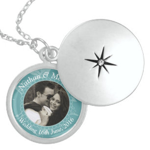 Teal Floral Custom Photo Wedding Keepsake Locket Necklace