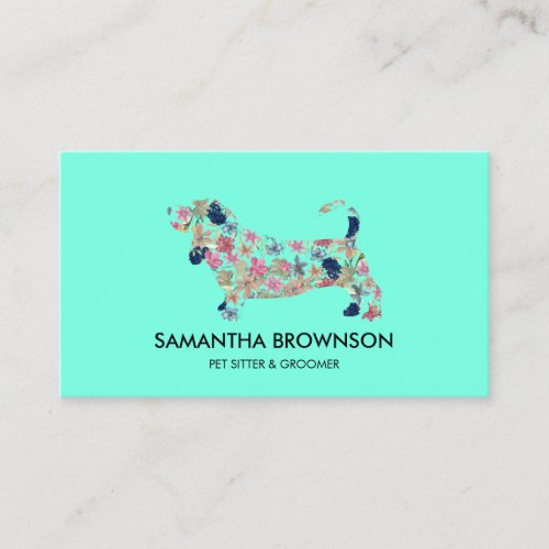 Teal Floral Dachshund Dog Pet Sitting Business Card