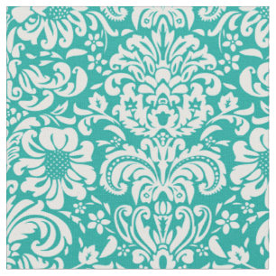 Teal Floral Damask Fabric