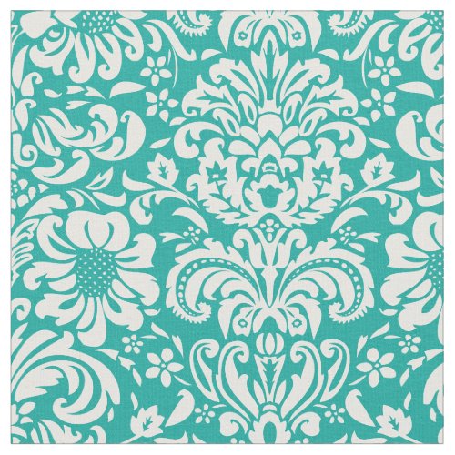 Teal Floral Damask Fabric