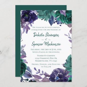 Teal Floral | Dark Moody Boho Wreath Wedding Invitation