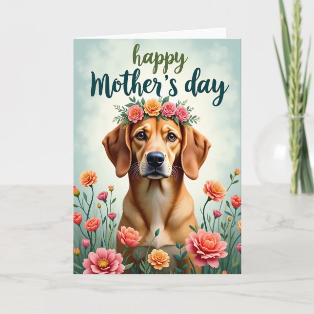Teal Floral Dog Portrait Card (Front)