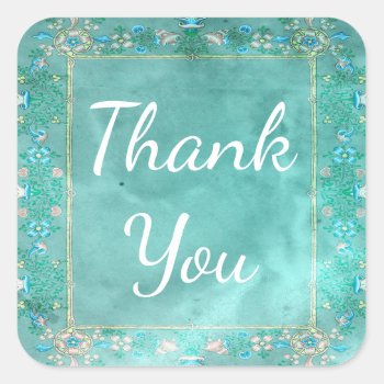 Teal Floral Elegant Thank You Sticker by Magical_Maddness at Zazzle