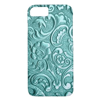 Teal Floral Embossed I Phone. Iphone 8/7 Case by KPattersonDesign at Zazzle