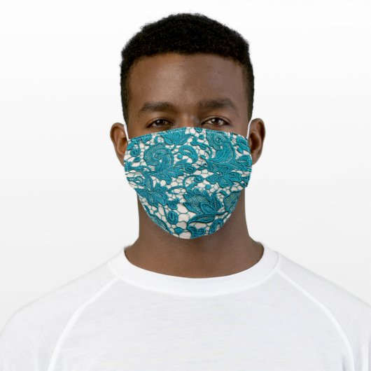 Teal Floral Embroidery Adult Cloth Face Mask (Worn)