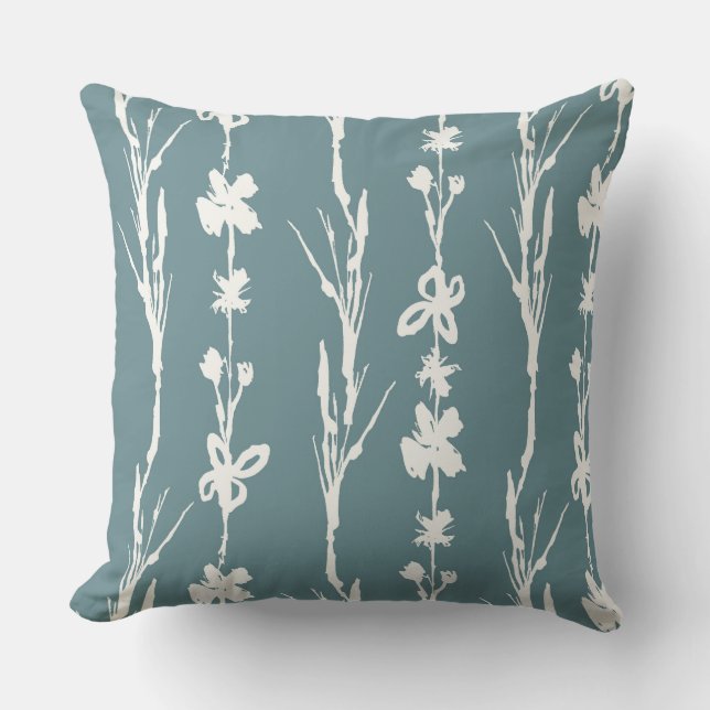 Teal Floral Farmhouse Decor Throw Pillow (Front)