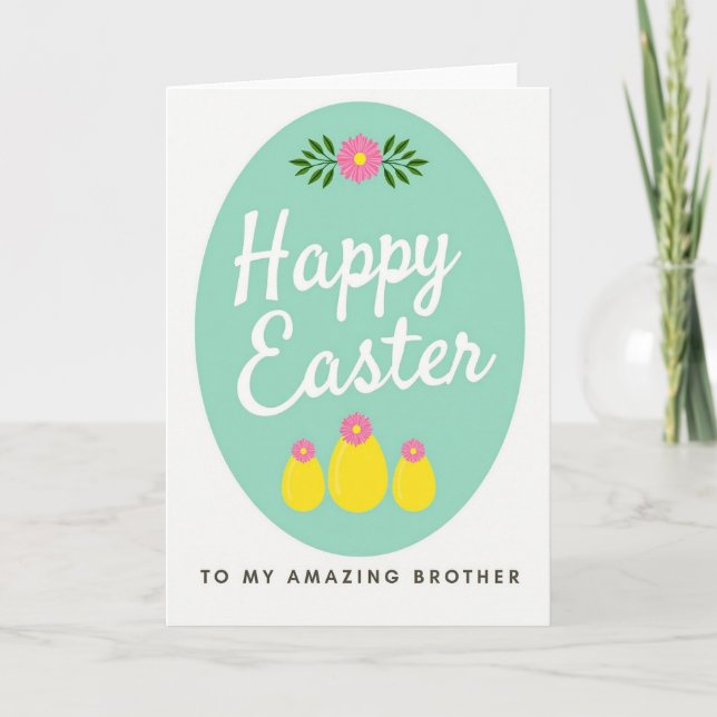 Teal Floral Faux Gold Foil Look Card (Front)