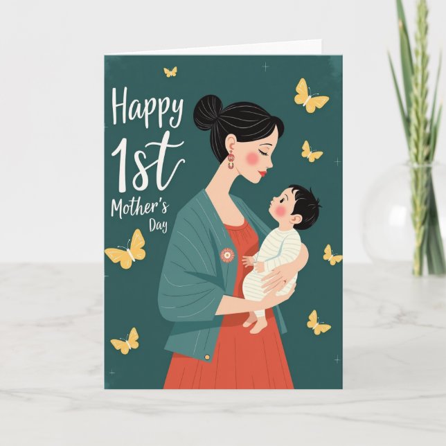 Teal Floral First Mothers Day Card (Front)