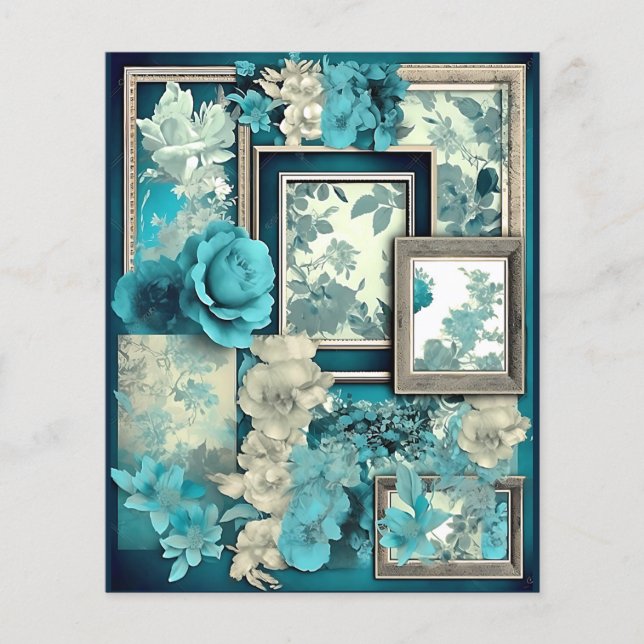 Teal Floral Frames Decoupage Scrapbook Paper  (Front)