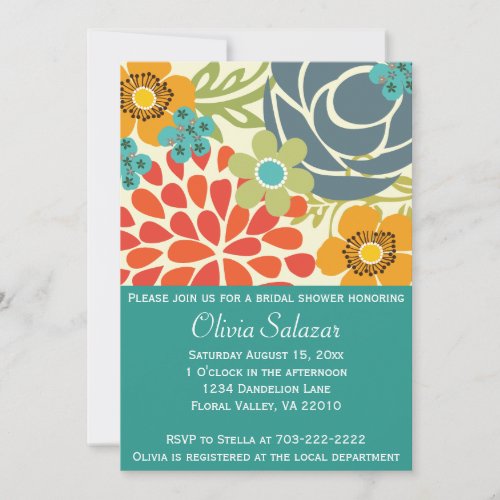 Teal Floral Garden Bridal Shower Invitation