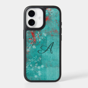 Teal Floral Grunge Red Monogram iPhone 17 Case