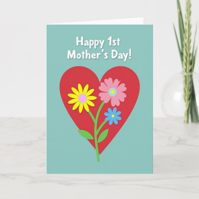 Teal Floral Heart Celebration Card (Front)
