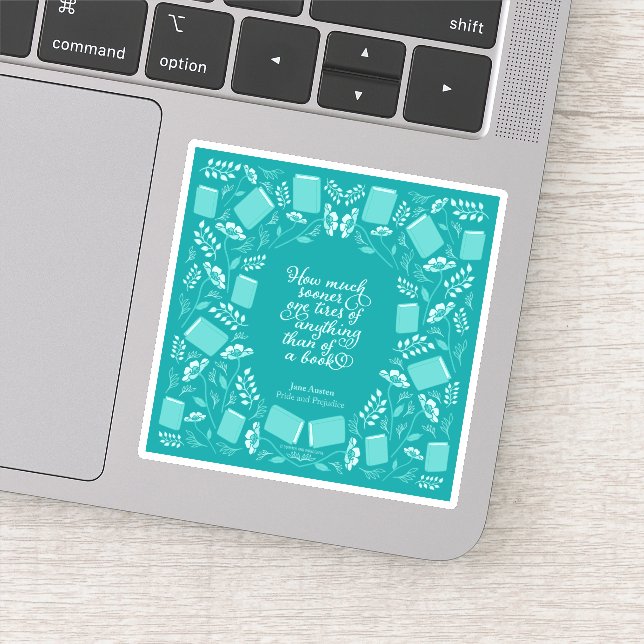 Teal Floral Jane Austen Bookish Quote Sticker (Detail)