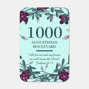 Teal Floral Joshua 24:15 House Number Metal Sign