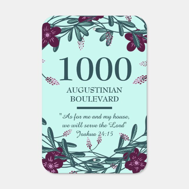 Teal | Floral | Joshua 24:15 | House Number Metal Sign (Front)