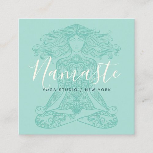 Teal floral mandala meditation yoga instructor square business card