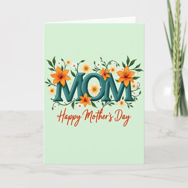 Teal Floral Mom Mothers Day Card (Front)