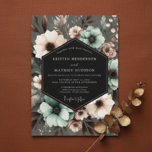 Teal Floral Moody Elegance Wedding Invitation