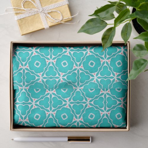 Teal Floral Moroccan Tile Pattern Tissue Paper