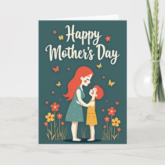 Teal Floral Mothers Day Embrace Card (Front)